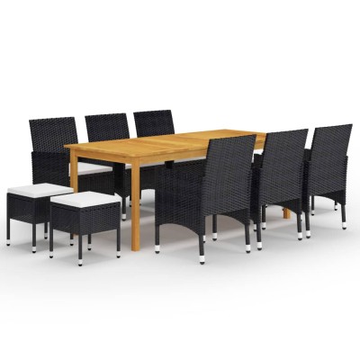 Juego de comedor de jardín de 11 piezas negro