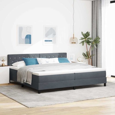 Cama con Somier y Colchón Gris oscuro 200 x 200 cm tela