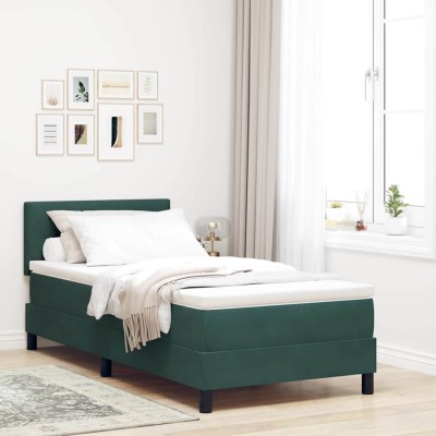 Cama con Somier y Colchón Verde oscuro 90 x 190 cm tela