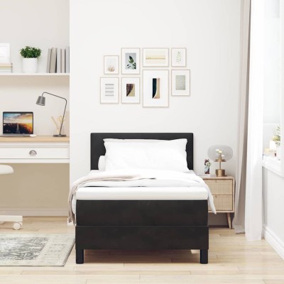 Cama con Somier y Colchón con colchón Negro 90 x 200 cm tela