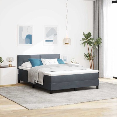Cama con Somier y Colchón Gris oscuro 140 x 190 cm tela