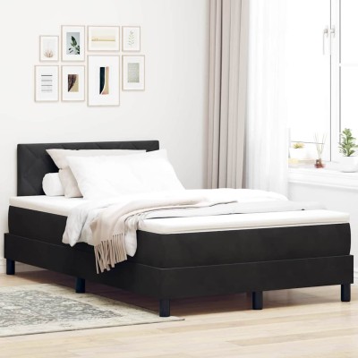 Cama con Somier y Colchón con colchón Negro 120 x 190 cm tela