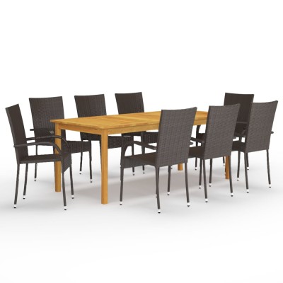 Juego de comedor de jardín de 9 piezas marrón