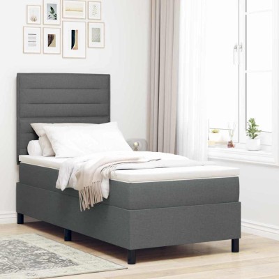 Cama tipo Box Spring con colchón Gris oscuro 100 x 200 cm tela