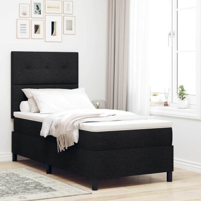 Cama tipo Box Spring con colchón Negro 80 x 200 cm tela