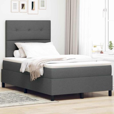 Cama tipo Box Spring con colchón Gris oscuro 120 x 200 cm tela
