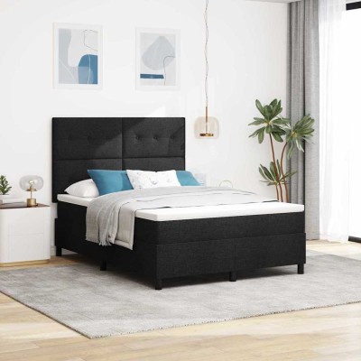 Cama tipo Box Spring con colchón Negro 140 x 200 cm tela