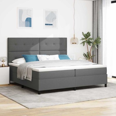 Cama tipo Box Spring con colchón Gris oscuro 200 x 200 cm tela