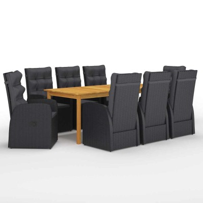 Juego de comedor para jardín de 9 piezas negro
