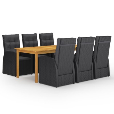 Juego de comedor para jardín de 7 piezas negro