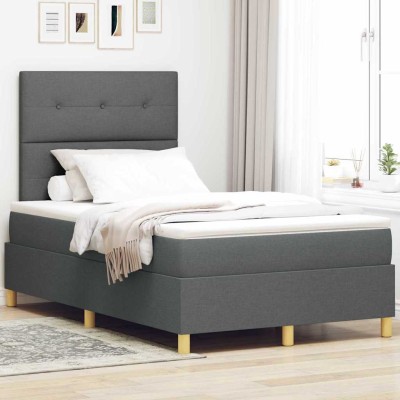 Cama tipo Box Spring con colchón Gris oscuro 120 x 190 cm tela