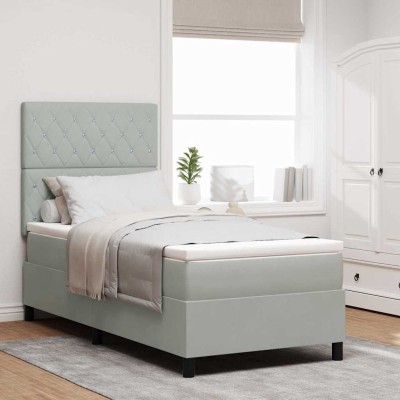 Cama tipo Box Spring Gris claro 100 x 200 cm Terciopelo