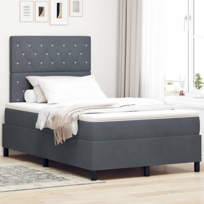Cama tipo Box Spring Gris oscuro 120 x 200 cm Terciopelo