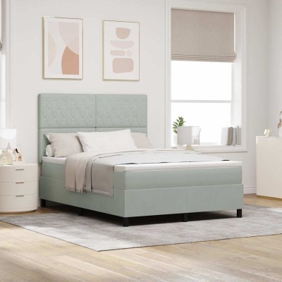 Cama tipo Box Spring Gris claro 160 x 200 cm Terciopelo
