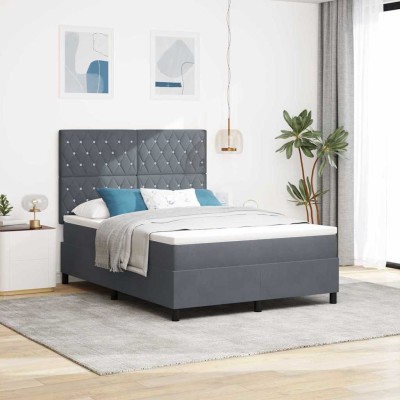 Cama tipo Box Spring Gris oscuro 160 x 200 cm Terciopelo