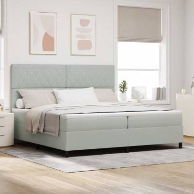 Cama tipo Box Spring Gris claro 200 x 200 cm Terciopelo