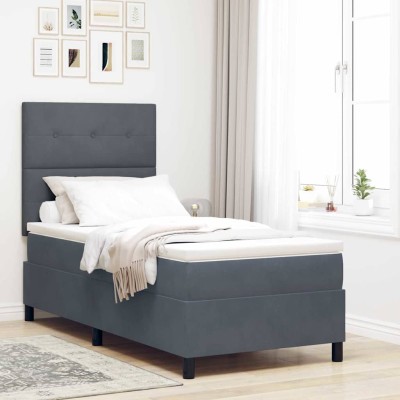 Cama tipo Box Spring Gris oscuro 100 x 200 cm Terciopelo