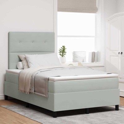 Cama tipo Box Spring Gris claro 120 x 190 cm Terciopelo