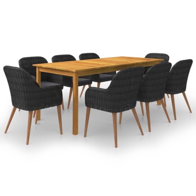 Juego de comedor de jardín de 9 piezas negro