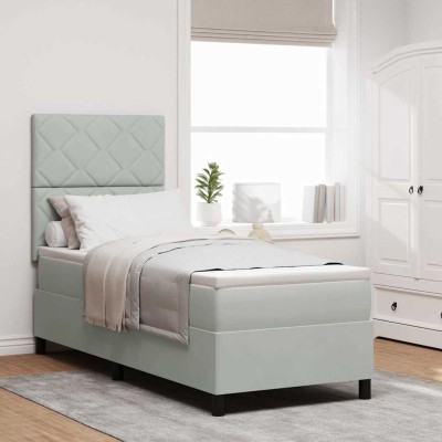 Cama tipo Box Spring Gris claro 80 x 200 cm Terciopelo
