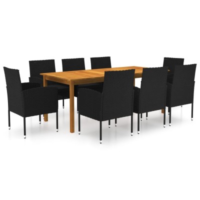 Juego de comedor de jardín de 9 piezas negro