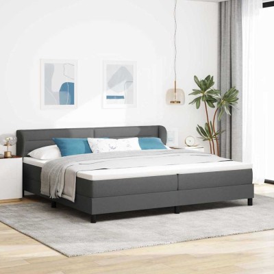 Cama box spring con colchón Gris oscuro 200 x 200 cm tela