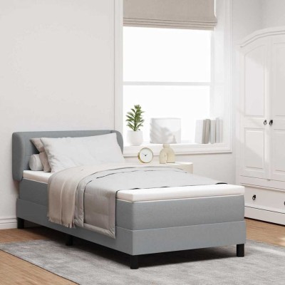 Cama box spring con colchón Gris claro 90 x 190 cm tela