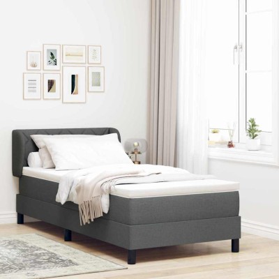 Cama box spring con colchón Gris oscuro 100 x 200 cm tela