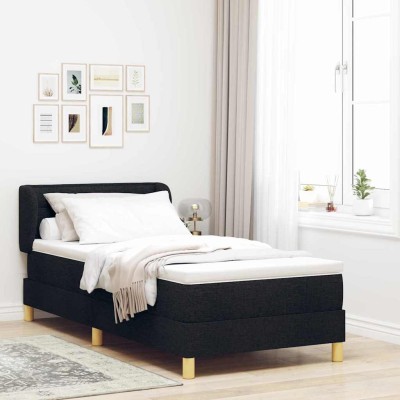 Cama con somier y colchón Crema 90x200 cm Fabric Negro