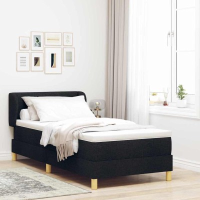 Cama con somier y colchón Crema 90x200 cm Fabric Negro