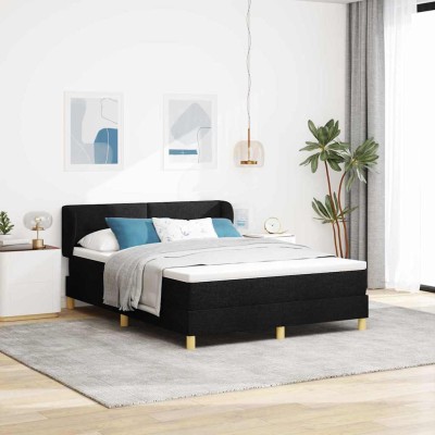 Cama con somier y colchón Crema 90x200 cm Fabric Negro