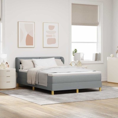 Cama con somier y colchón Crema 90x200 cm Fabric Gris claro
