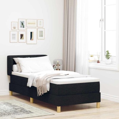 Cama con somier y colchón Crema 90x200 cm Fabric Negro