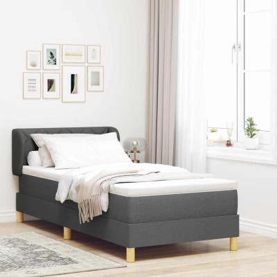 Cama con somier y colchón Crema 90x200 cm Fabric Gris oscuro