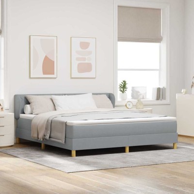 Cama con somier y colchón Crema 90x200 cm Fabric Gris claro