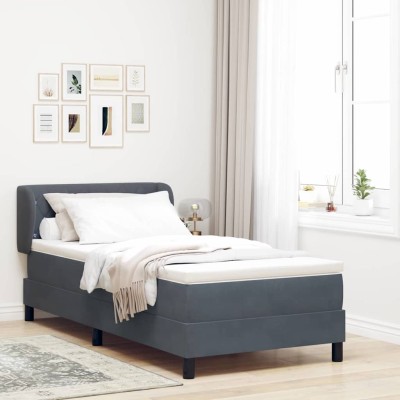 Cama con Somier y Colchón Gris Oscuro 80x200 cm Terciopelo