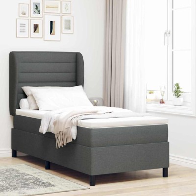 Cama tipo Box Spring con colchón Gris oscuro 100 x 200 cm tela