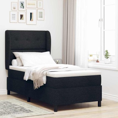 Cama tipo Box Spring con colchón Negro 80 x 200 cm tela