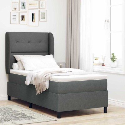Cama tipo Box Spring con colchón Gris oscuro 100 x 200 cm tela