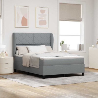 Cama tipo Box Spring con colchón Gris claro 140 x 200 cm tela