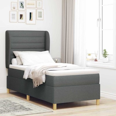 Cama con Somier y Colchón Gris Oscuro 90x190 cm de Tela