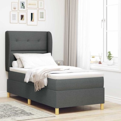 Cama con Somier y Colchón Gris Oscuro 90x190 cm de Tela