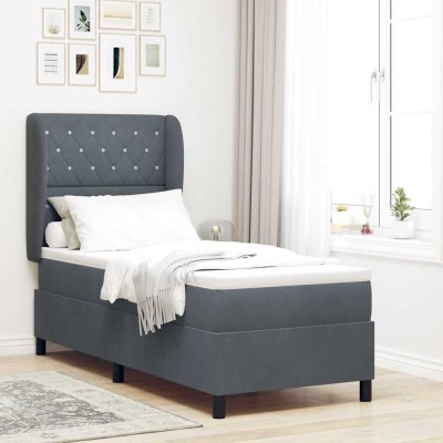 Cama tipo Box Spring Gris oscuro 80 x 200 cm Terciopelo