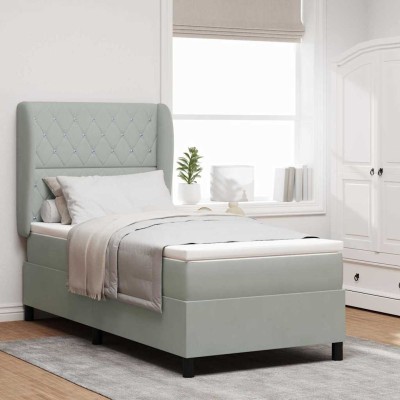 Cama tipo Box Spring Gris claro 100 x 200 cm Terciopelo