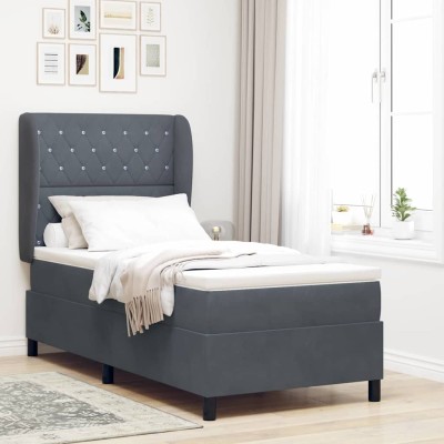 Cama tipo Box Spring Gris oscuro 100 x 200 cm Terciopelo