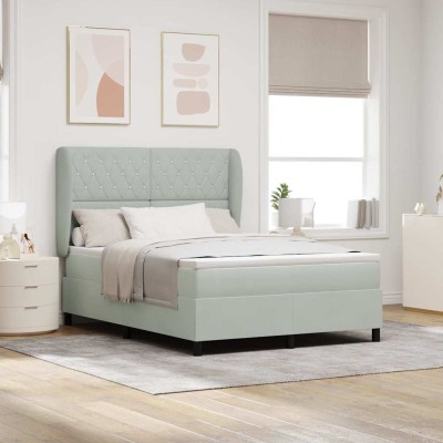 Cama tipo Box Spring Gris claro 160 x 200 cm Terciopelo