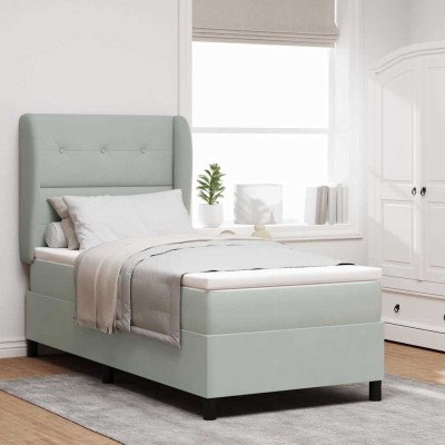 Cama tipo Box Spring Gris claro 100 x 200 cm Terciopelo