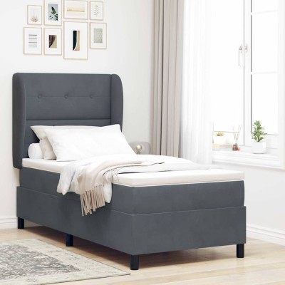 Cama tipo Box Spring Gris oscuro 100 x 200 cm Terciopelo