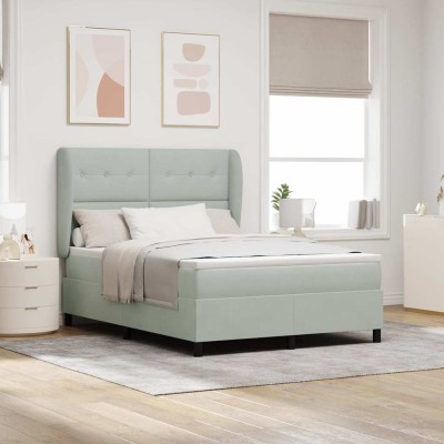 Cama tipo Box Spring Gris claro 140 x 190 cm Terciopelo