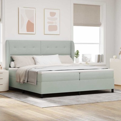 Cama tipo Box Spring Gris claro 200 x 200 cm Terciopelo